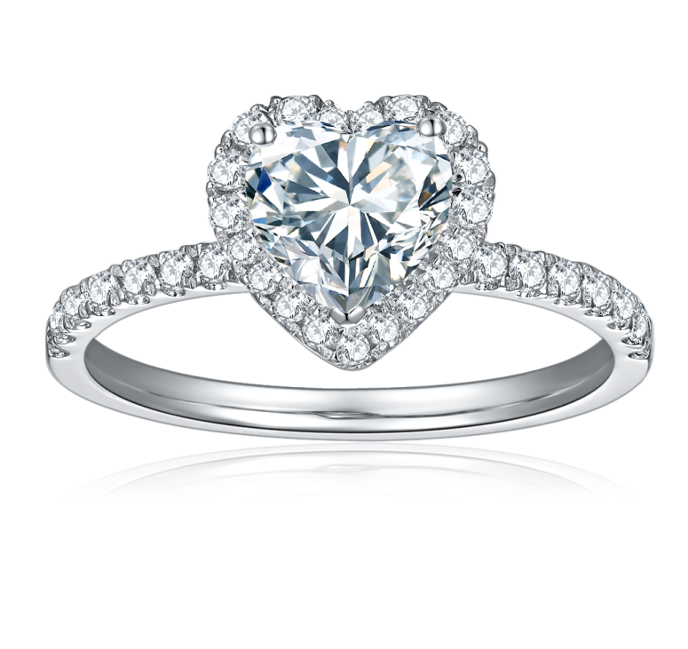 Tendre Ring, Cultivated White Sapphire Heart, Diamond Halo & Pavé Band — image 1