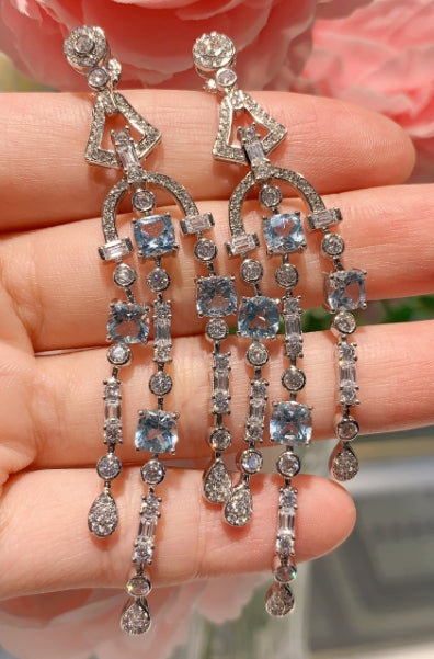 Gatsby Art Deco Chandelier Earrings, Cultivated Ruby, Three-Tier Drop — image 2